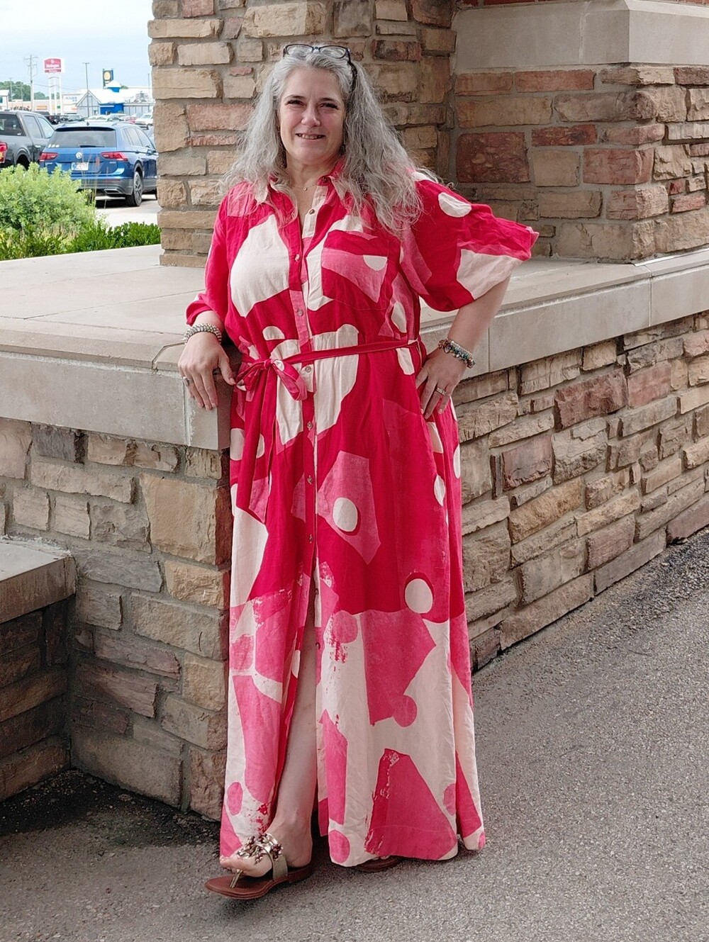 Anthropologie Red and Cream Abstract Maxi Dress XL - Picture 7 of 7